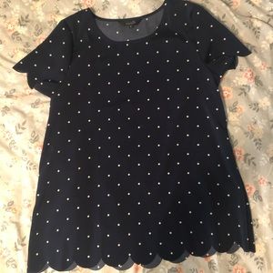 Navy and white polka dot blouse